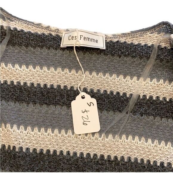 NWT Ces Femme Blue, Gray and Cream Cardigan Size Small - Picture 3 of 5